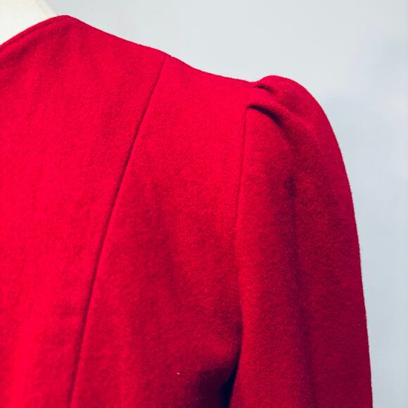 Vintage Christmas Red 60s Pure Wool Cropped Blazer Jacker, Size Small - Picture 7 of 9